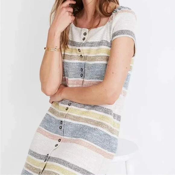 NWT‎ Madewell TextureThread Cap-Sleeve Dress Stripe XL 100% Cotton 0224 - Picture 5 of 15